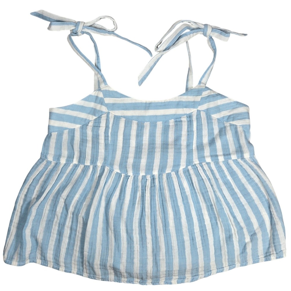 Old Navy Womens Blue White Striped Tie Strap Smocked‎ Peplum Cami Tank Top Small